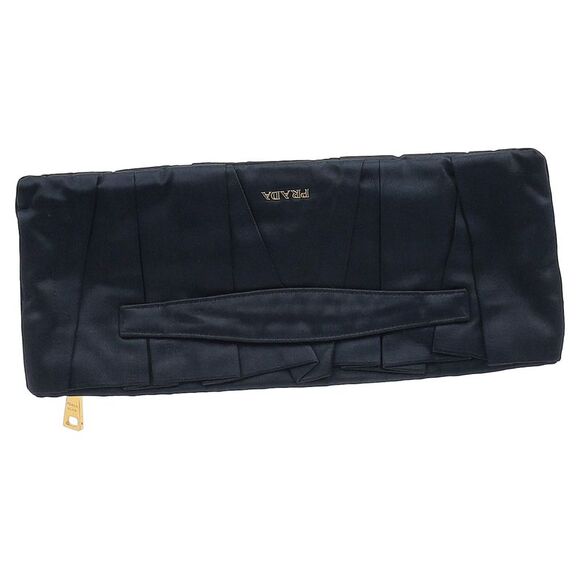 Prada Pleated Clutch Bag in Navy Blue Satin - Picture 1 of 12